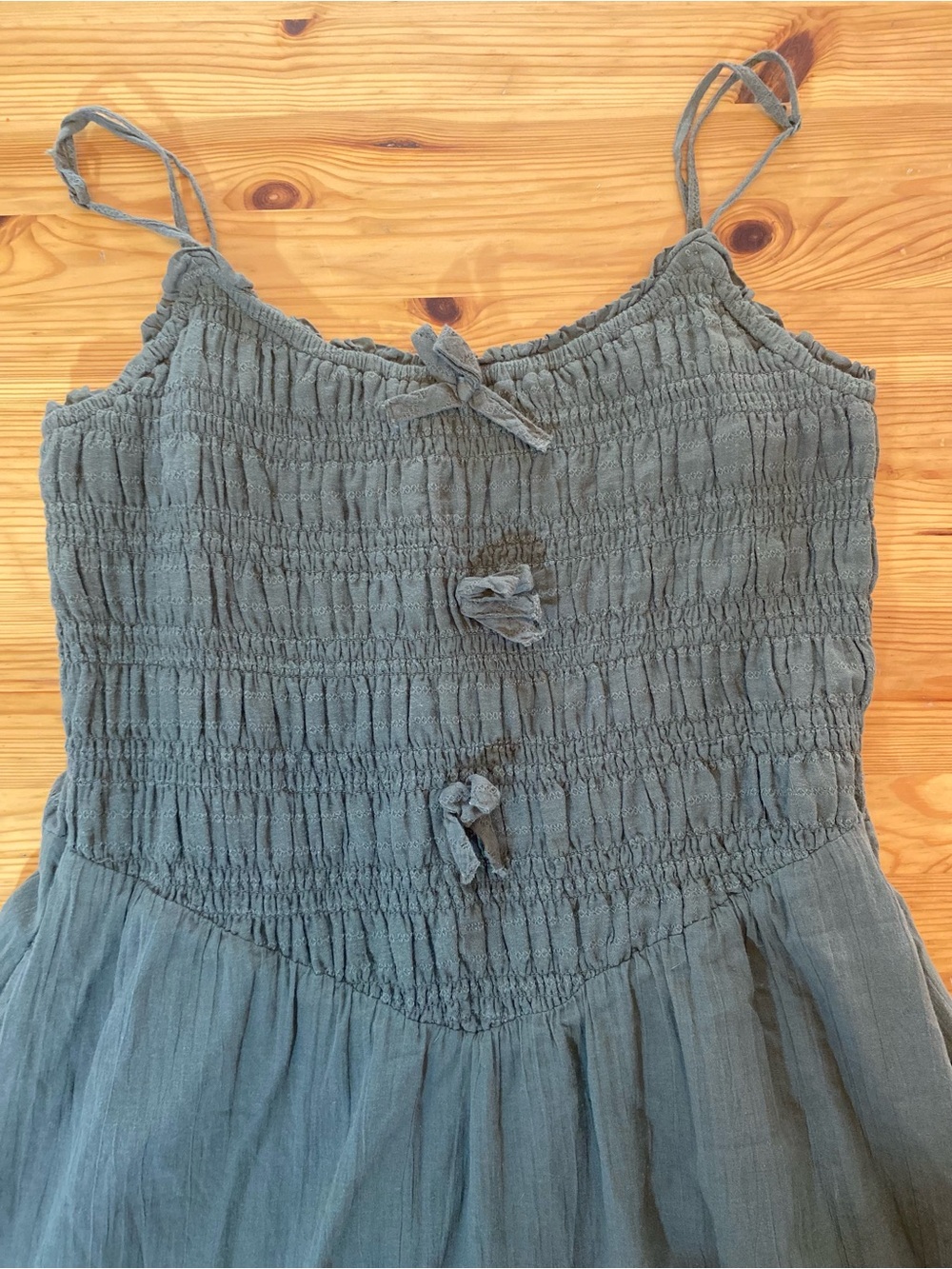 American Eagle Bella Bow Maxi Smocked Bodice Dress in Olive Cottagecore Size S - Picture 8 of 11